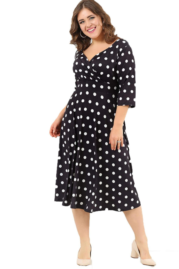 Polka Dot Lycra Large Size Evening Dress Short DD2404K