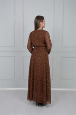 Point Detailed Chiffon Dress - Brown