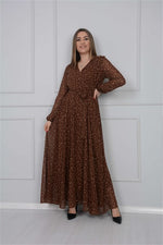 Point Detailed Chiffon Dress - Brown