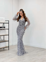 Paque Fringed Design Dress - Gray