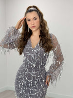 Paque Fringed Design Dress - Gray