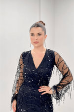Pape Fringed Design Dress - Black