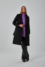 Quilted Textured Black Overcoat