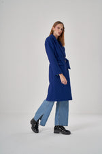 Quilted Textured Sax Blue Overcoat