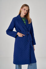 Quilted Textured Sax Blue Overcoat