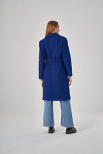 Quilted Textured Sax Blue Overcoat