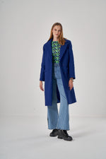 Quilted Textured Sax Blue Overcoat