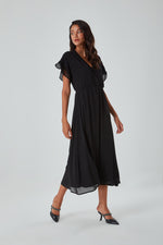 Colorful Patterned Short Sleeve Black Dress