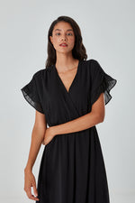 Colorful Patterned Short Sleeve Black Dress