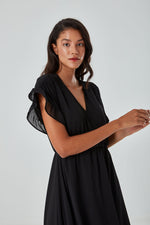 Colorful Patterned Short Sleeve Black Dress