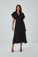 Colorful Patterned Short Sleeve Black Dress
