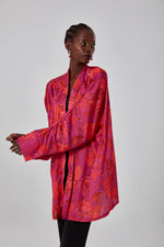 Satin Patterned Fuchsia Kimono