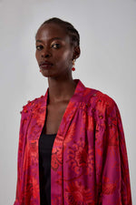 Satin Patterned Fuchsia Kimono