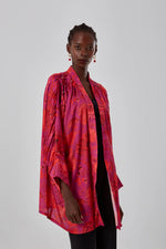 Satin Patterned Fuchsia Kimono