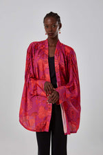 Satin Patterned Fuchsia Kimono