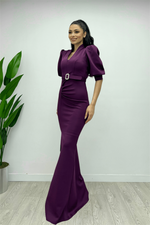 Scuba Fabric Upright Collar Dress - Eggplant Purple