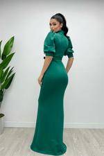 Scuba Fabric Upright Collar Dress - Emerald Green