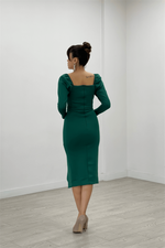 Scuba Fabric Slip Detailed Dress - Emerald Green