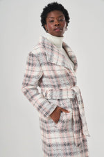 Shawl Collar Plaid Pink Overcoat
