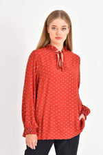 Angelino Silvery Long Sleeve Lace-Up Front Blouse