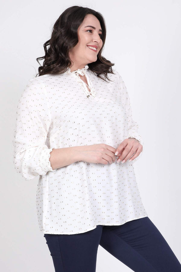 Angelino Silvery Long Sleeve Lace-Up Front Blouse