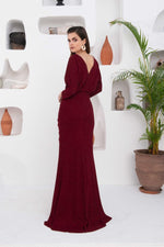 Angelino Burgundy silvery slit dress with long evening dresses