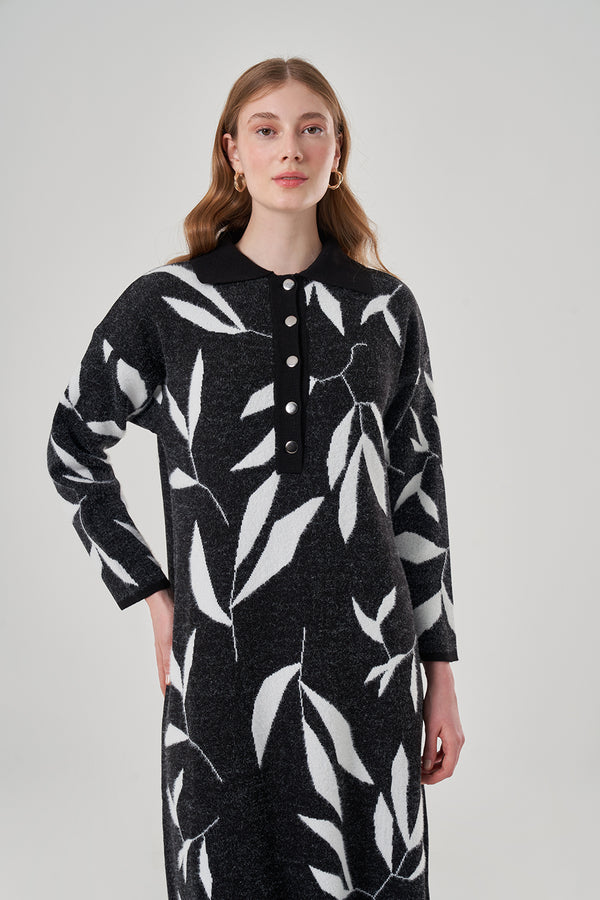 Special Patterned Soft Black Knitwear Dress