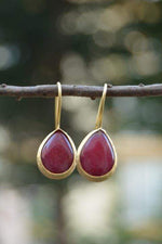 Gold Plated Cherry Color Jade Stone Women's Earrings