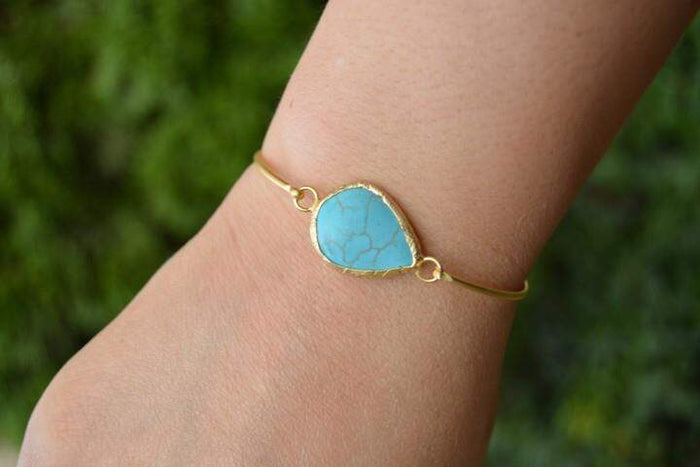 Women's Bangle Bracelet Gold Plated and Turquoise Stone