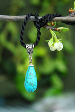 Womens Drop Necklace Turquoise Pendant Natural Stone Silk Cord Gift