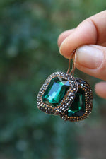 Women's Earrings are Sent in a Handmade Gift Box with Green Crystal Stone