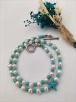 Healing necklace with pearls and turquoise stones