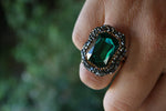 Women's Ring with Green Crystal Stone Handmade and Adjustable