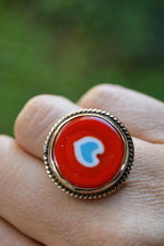 Red Glass Handmade Love Adjustable Ladies Ring