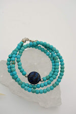 Lapis Lauli and Turquoise Stone T Lock Healing Necklace