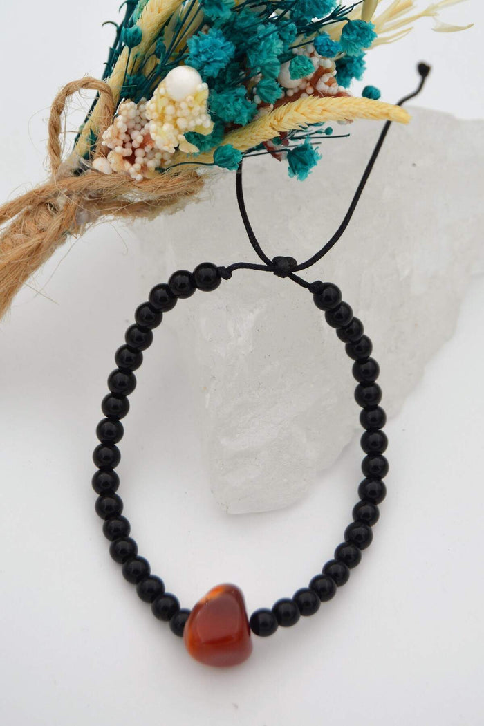 Metal-Free Bracelet Made of Onyx and Agate Antiallergic