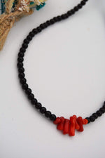 Genuine Onyx and Coral Stone Healing Necklace