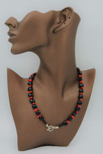 Original Onyx and Coral Stone T Lock Healing Necklace