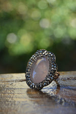 Rose Quartz Natural Stone Women's Ring Adjustable