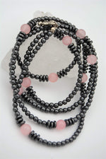 Rose Quartz Hematite Stone Sailor Lock Healing Necklace