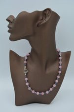 Rose Quartz Hematite Stone T Lock Healing Necklace
