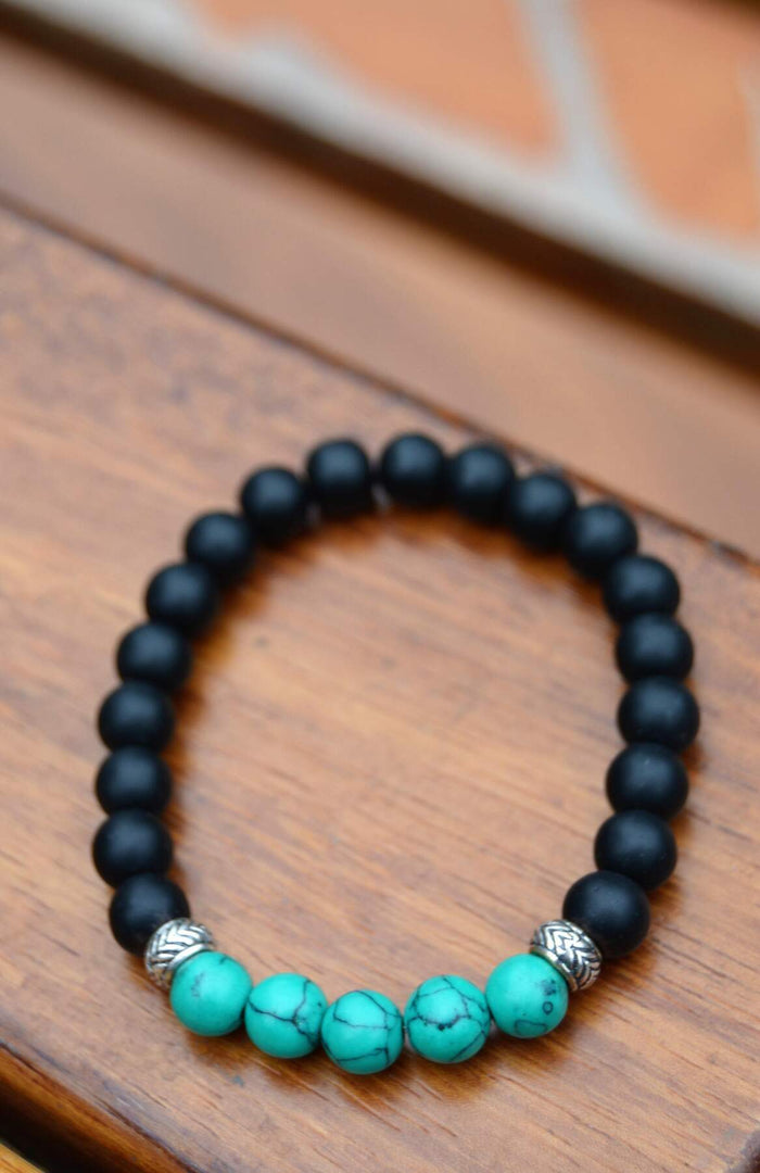 Black Turquoise Natural Stone and Glass Bracelet