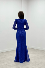 Tulle Payet Fabric Fish Evening Dress - Saks Blue