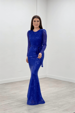 Tulle Payet Fabric Fish Evening Dress - Saks Blue