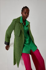 Tweed Patterned Long Green Jacket