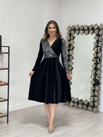 Upper Payet Lower Velvet Dress - Silver