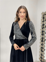Upper Payet Lower Velvet Dress - Silver