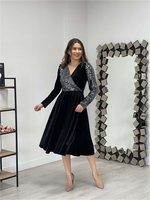 Upper Payet Lower Velvet Dress - Silver