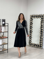 Upper Payet Lower Velvet Dress - Silver