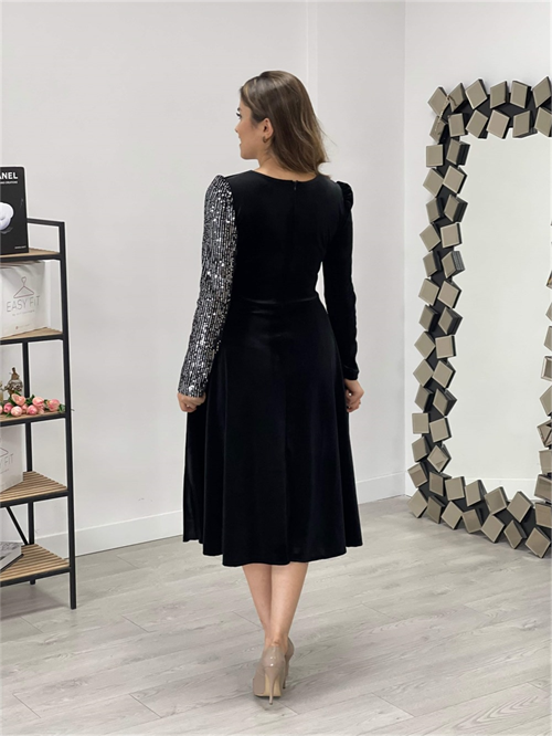 Upper Payet Lower Velvet Dress - Silver